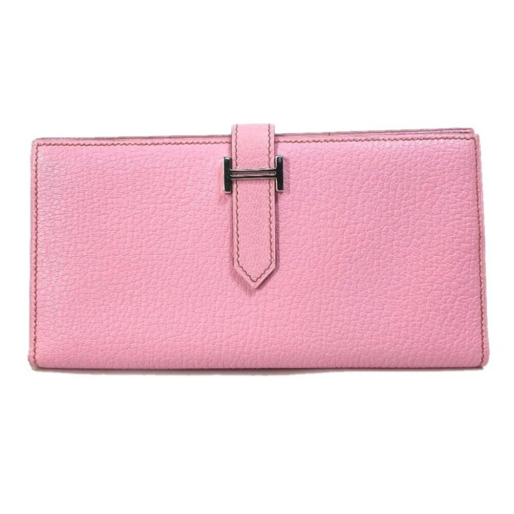 HERMES Bearn Souffle Two fold Long Wallet Chevre pink/SilverHardware